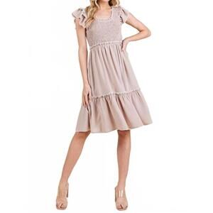 NEW LIME N CHILI ruffle smock dress in beige
